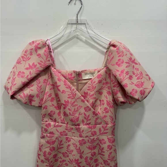 Exquise Pink Foral Puff Shoulder Midi Dress - Picture 3 of 7